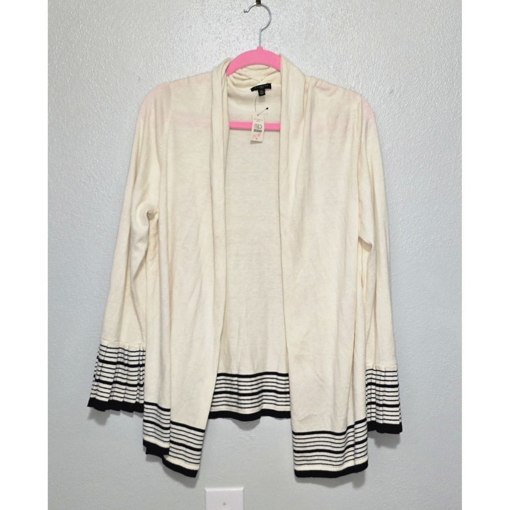Talbots Woman NWT Open Front Cardigan Ivory Black Stripe Cotton Cashmere Plus